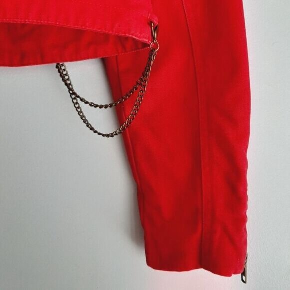 VERO MODA Toga Canvas Moto Bomber Textile Jacket Red Sz M - Picture 13 of 16